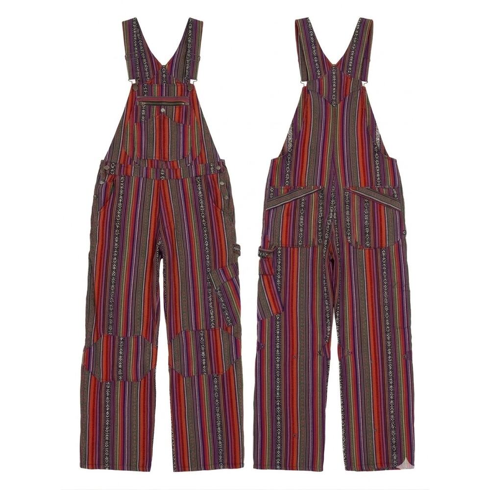 Murkobeye Boho Woven Cotton Cargo Overalls M EUC Multicolor Stripe om gaia tree